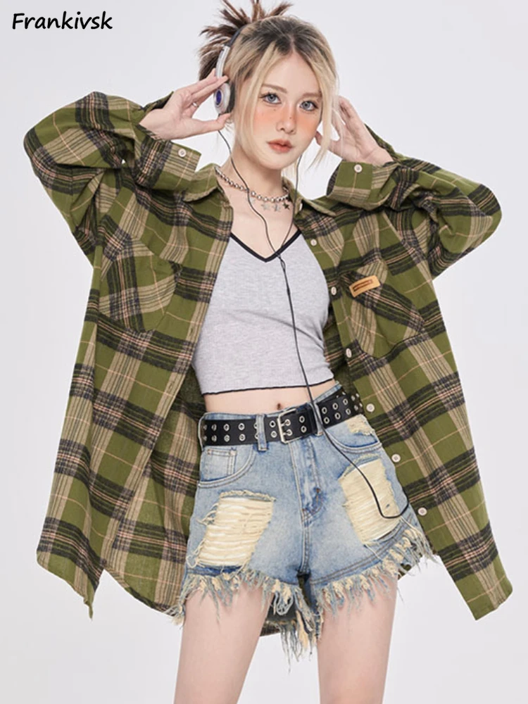 Plaid Shirt Women Vintage Hotsweet Youthful Popular Autumn Korean Style High Street Aesthetic Sun-proof Ladies Clothing Advanced