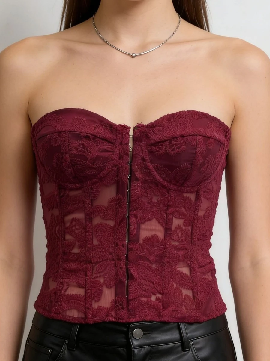 

Летний кружевной топ-бюстье Foamlina с вышивкой, без бретелек, на косточках, с эффектом пуш-ап, с открытой спиной, корсетный кроп-топ для женщин