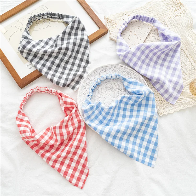 Classic small grid elastic triangular scarf, women's hair bun headscarf, headwear, party, beach hair accessories hair bands
