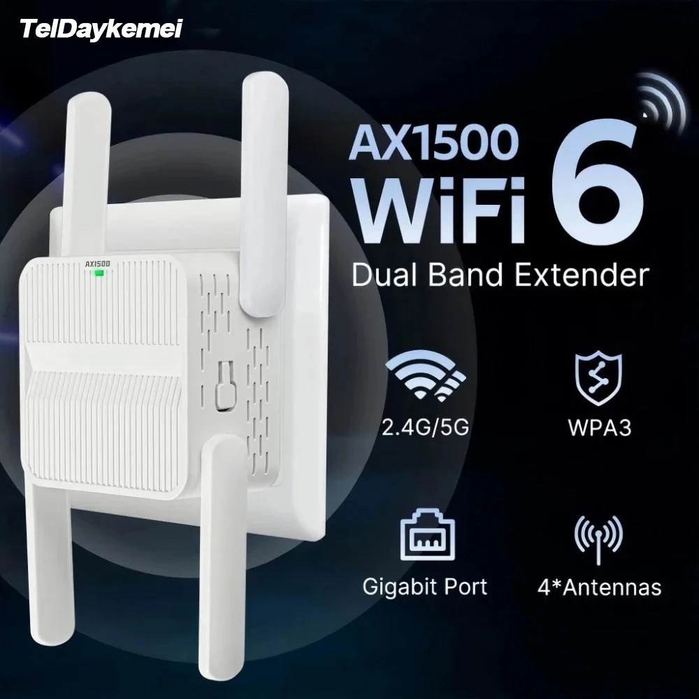 AX1500 WiFi 6 مكرر موسع إشارة الداعم ثنائي النطاق 2.4G/5 جيجا هرتز واي فاي مكبر صوت أحادي شبكة طويلة المدى سهلة مجموعة