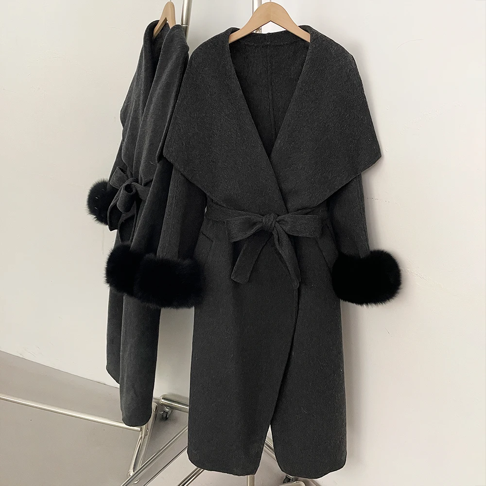 

Wool Blend Coat for Woman Jacket with Fur Luxury Clothing Woman Designer High Quality Women's Long Sleeve Top Overcoat Female