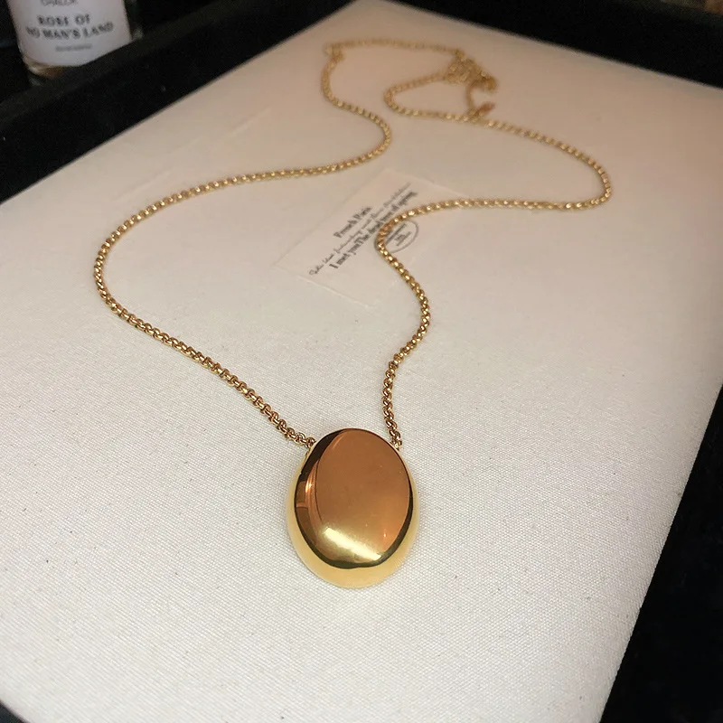 Smooth Geometric Oval Pendant Necklaces For Women Man Minimalist Long Layer Chian Necklaces Unisex Party Accessories Gift image 3