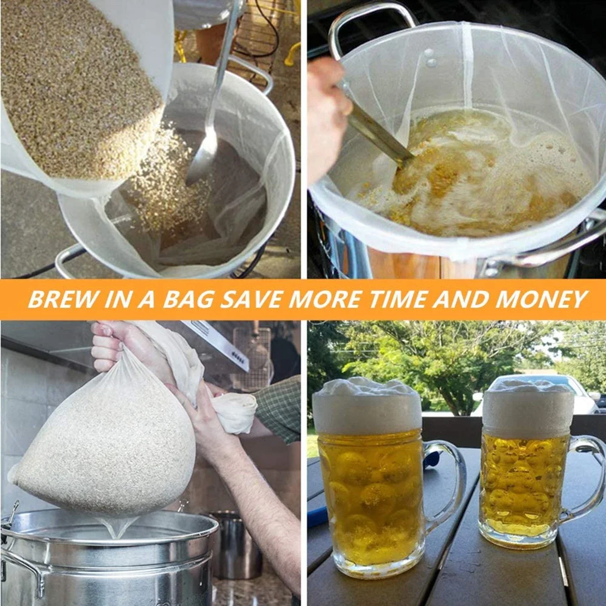 Brew Bags Reusable Fine Mesh Bag for Beer Wine Fruit Grape Nut Milk Press Straining Brew Beer Brewing Filters Strainers Bags