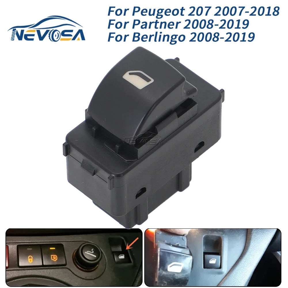 Bouton unique pour Peugeot 207 SW Van CC 2008- Partner Berlingo Commutateur de lève-vitre électrique de voiture 6490E2 6554QP 6490.E2 6554.QK 966579272ZD
