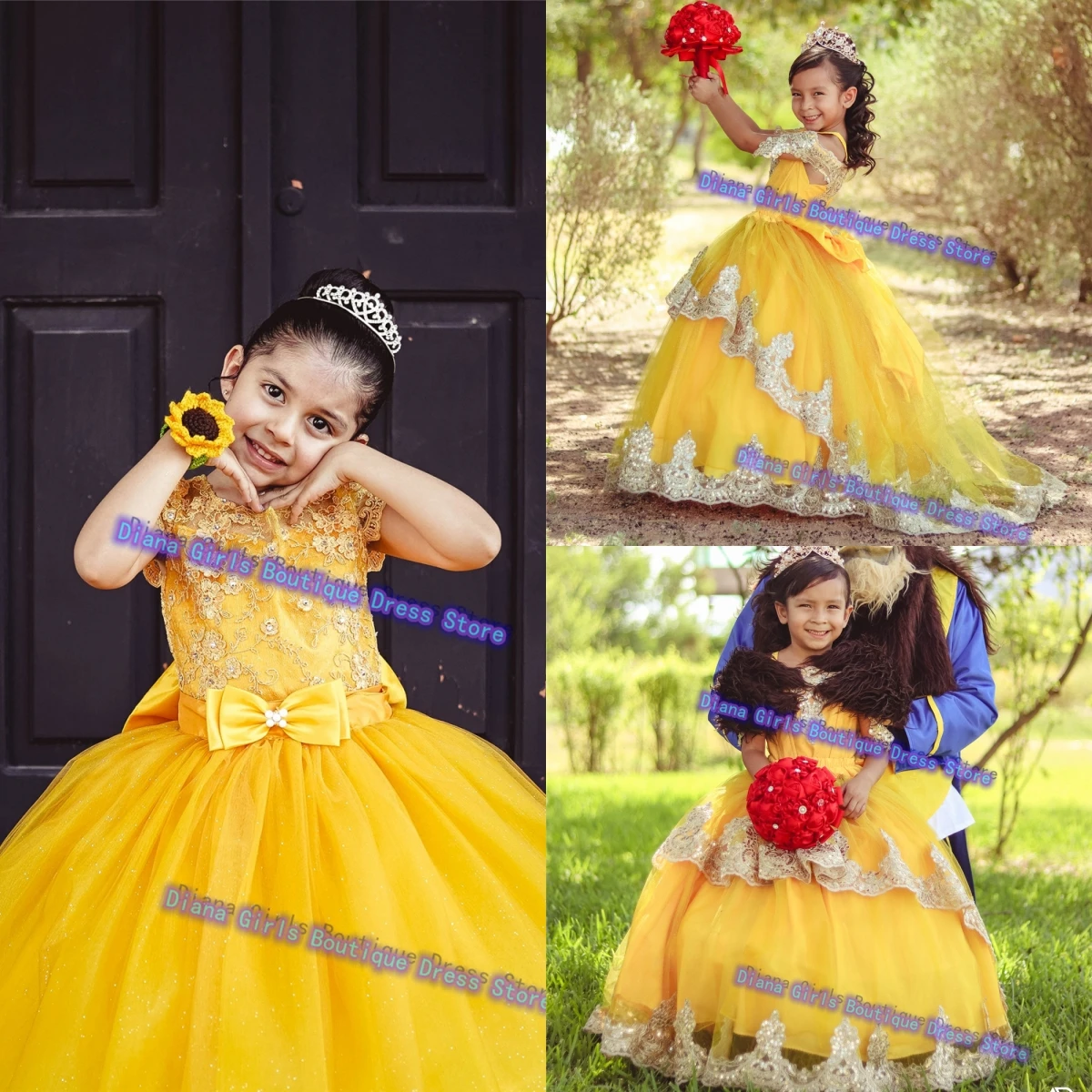 Luxury Yellow Flower Girl Dress Quality Tulle Puffy Layering Printing For Wedding Kids Birthday Party Evening Customise Gowns
