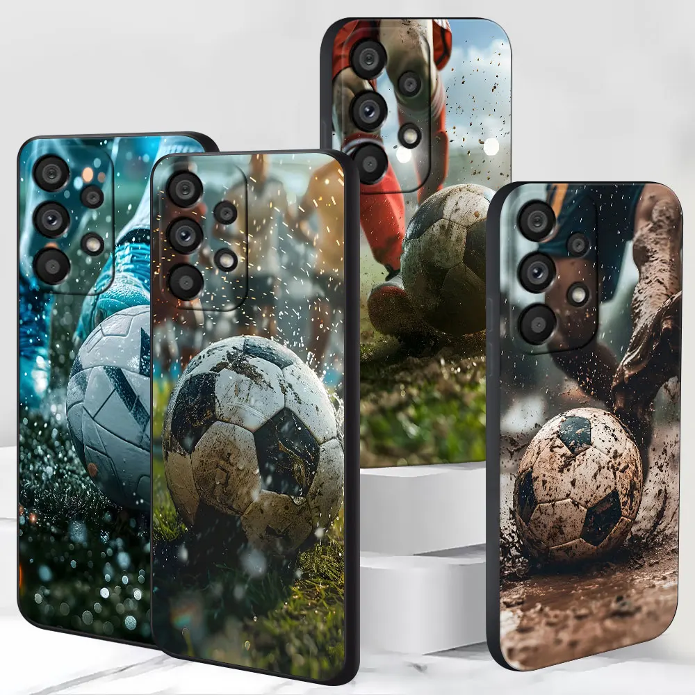 Football Sport Soccer Case for Samsung Galaxy A30s A10 A10s A20 A20s A70s A06 A9 A40 A7 A8 A04s A5 Black TPU Frosted Phone Cover