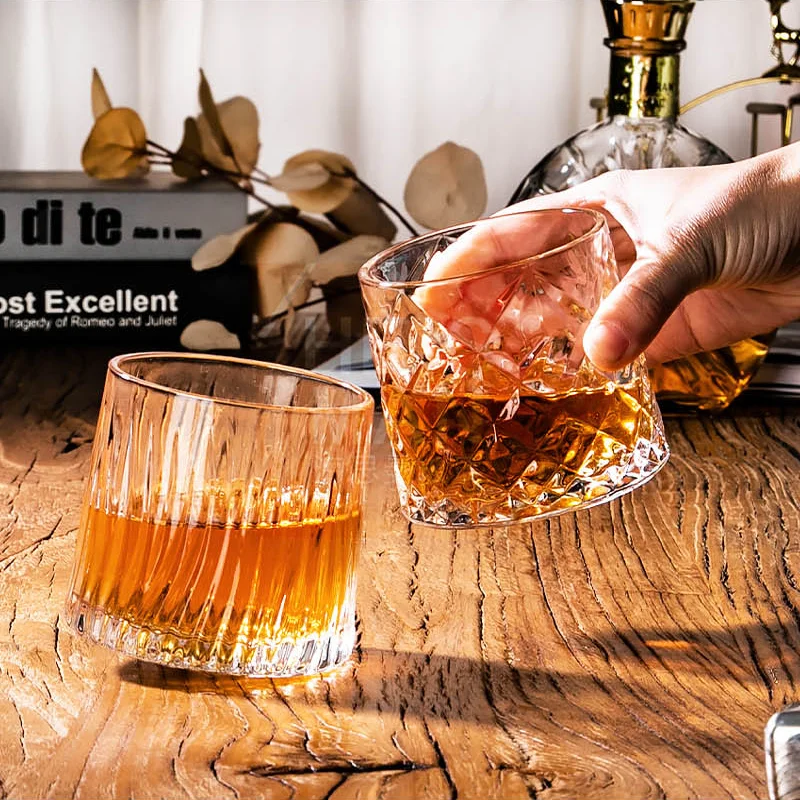 Hand-Painted Stress-Relief Whiskey Glass with Rotating Base – For Bourbon, Scotch, Cocktails & Tea, Unique Colored Gift