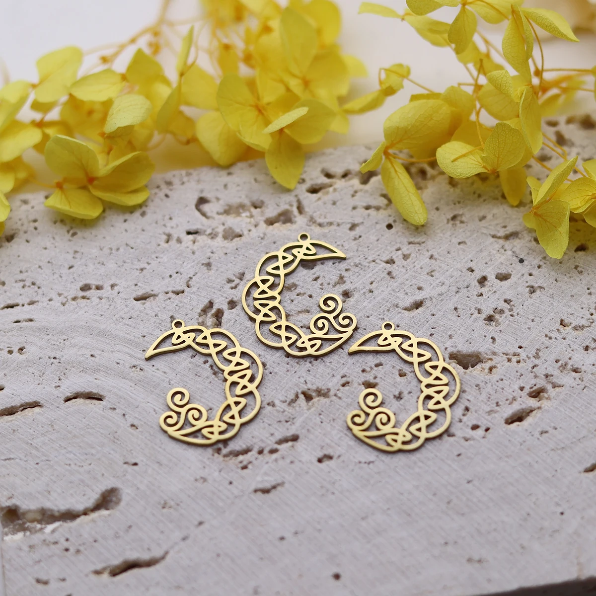 3 قطع الفولاذ المقاوم للصدأ دوامة الساحرة عقدة التمائم الهلال قلادة على شكل قمر سحر لصنع المجوهرات قلادة أقراط DIY اليدوية #4