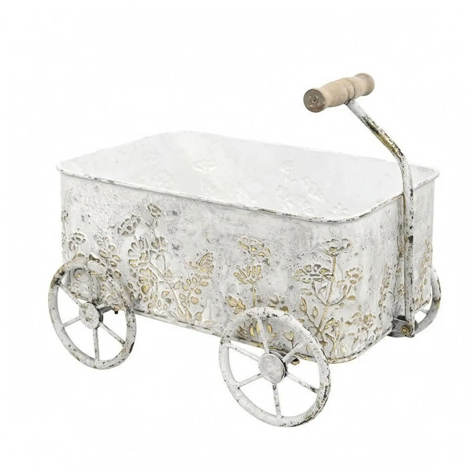 Antique Iron Outdoor Decorative Cart with Embossed Detail Flower Planter Garden Decoration Planter for Home Yard