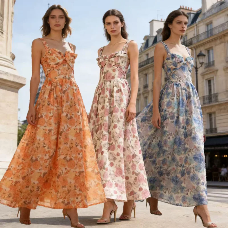 

New 2026 Summer Vaion Ready-to-wear Silk Linen Draped Design Dr Tee Colors Ele High Waist Floing Velvet Fabric