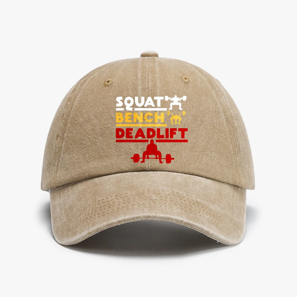 

Funny Powerlifting Squat Bench Deadlift Weightlifting men hat Washed Distressed Denim caps Breathable Baseball Cap casual hats