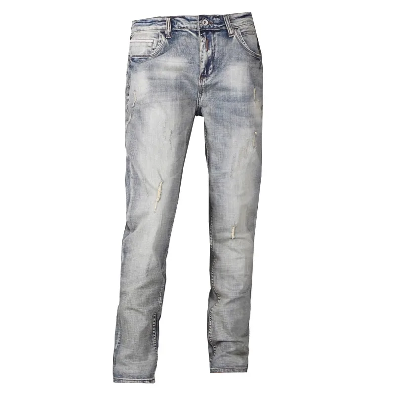 Newly Designer Fashion Men Jeans Retro Yellow Blue Elastic Slim Fit Ripped Jeans Men Italian Vintage Casual Denim Pants Hombre