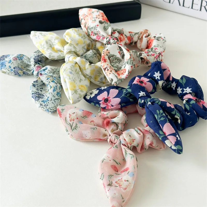 Soft Chiffon Hair Bands For Women Ponytail Vintage Hair Scrunchy Set 5pcs/lot Schrunchies Pack Brandy Quality Floral Chouchou