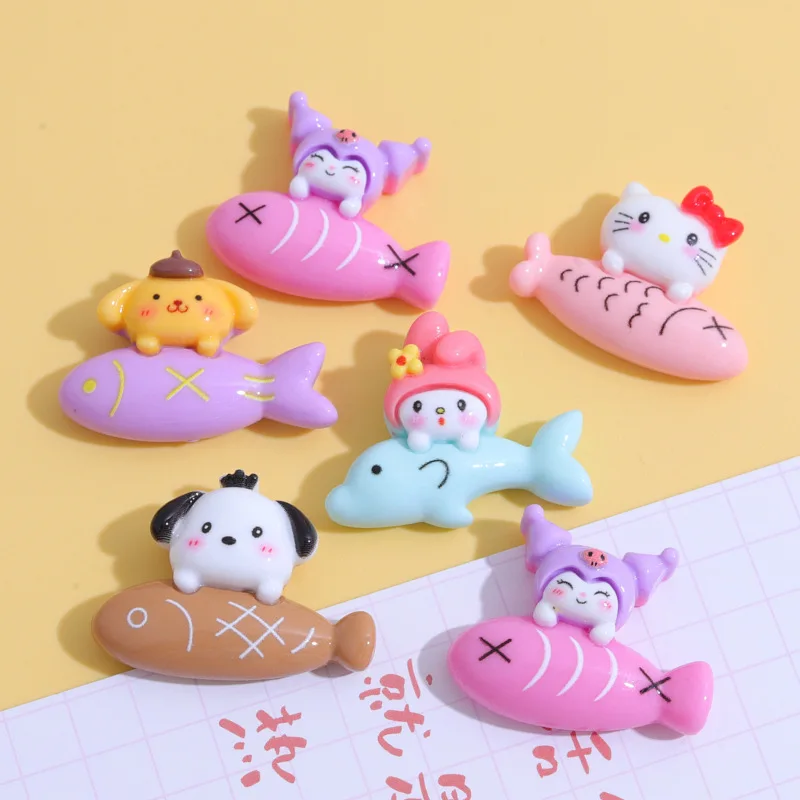 10Pcs Charm Sanrios Kuromi Accessories Hellokitty Melody Pochacco Cinnamoroll Pompompurin Diy Fish Accessories Anime Cartoon Toy