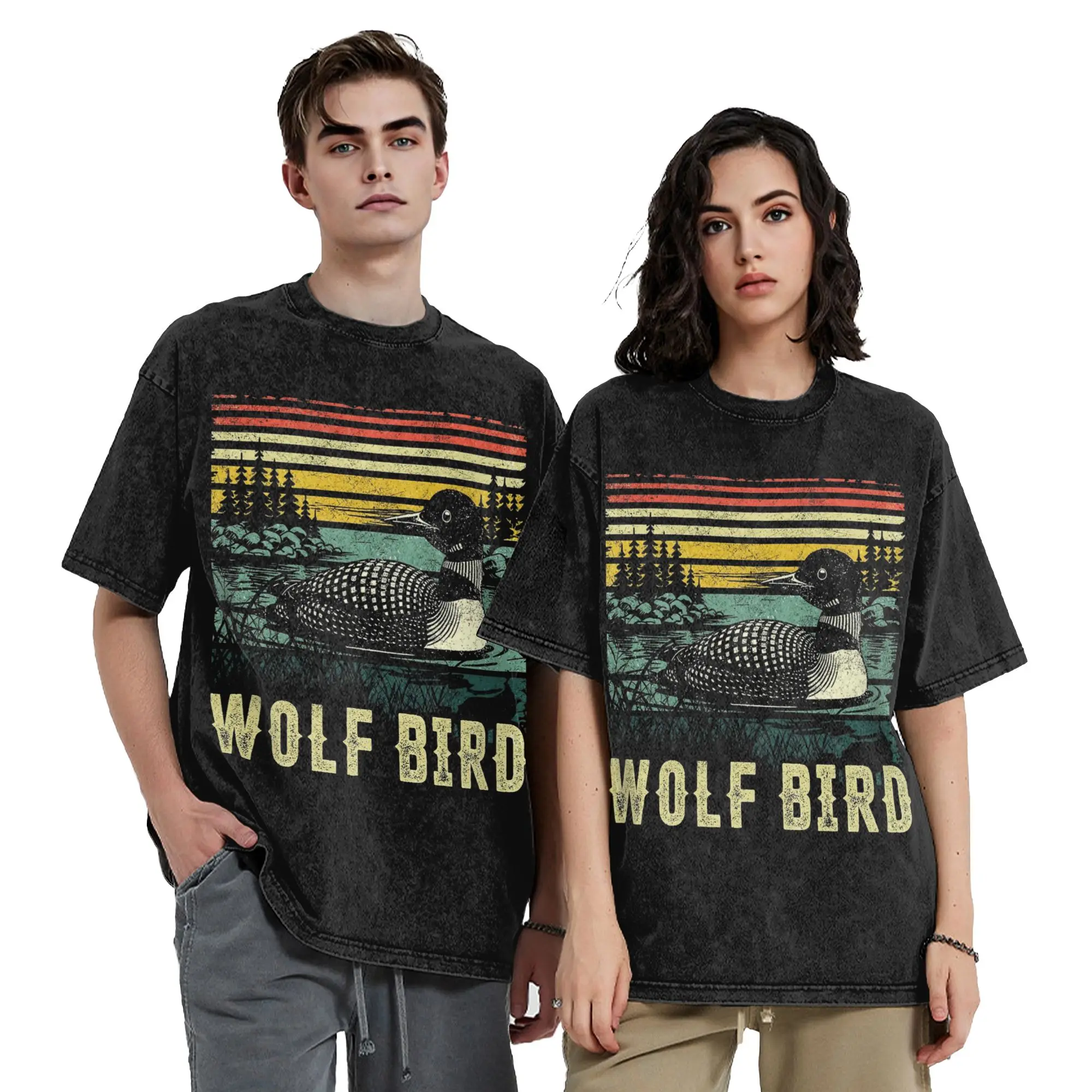 Vintage Men Women Heated Rivalry Stupid Canadian Wolf Bird Tee Shirt Oversize Washed  T Shirts Apparel