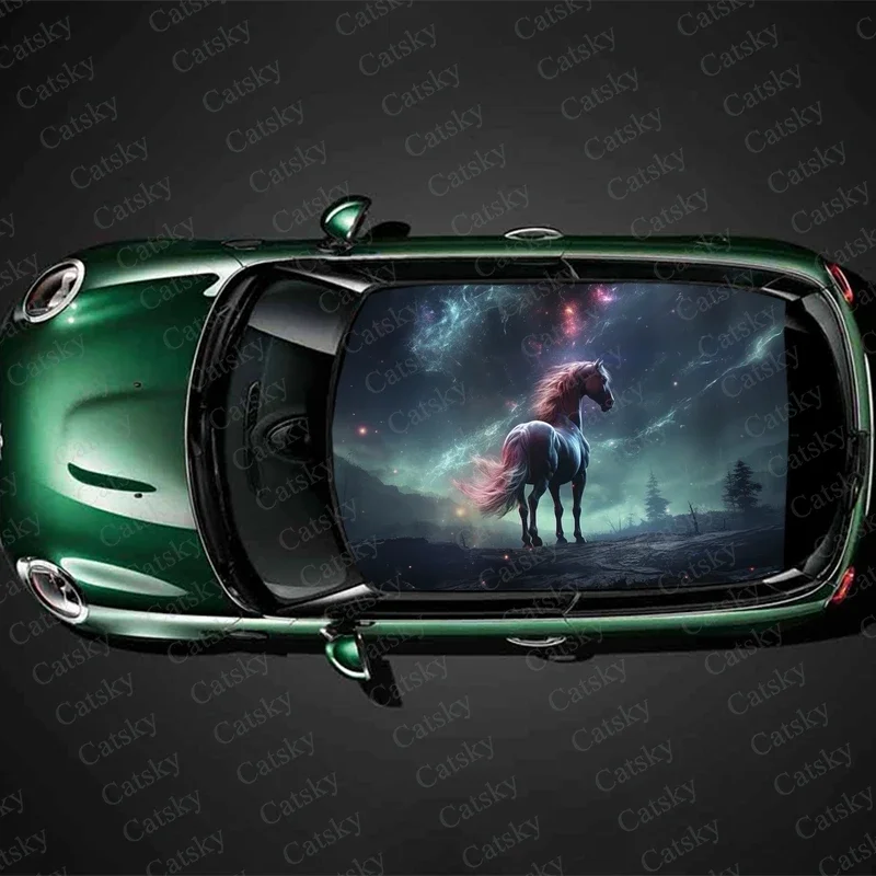 

Horse with Blue Galaxy Car Roof Sticker Wrap Racing SUV Accessories Packaging Painted PVC Custom Car Graphic Decal