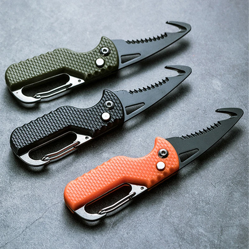 Mini Keychain Knives Portable Express Parcel Knife Mini Box Cutter Razor Sharp Serrated Blade And Paratrooper Hook Folding Knife