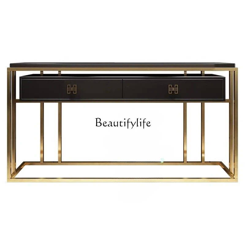 

Simple modern light luxury creative stainless steel porch cabinet foyer decorative strip case solid wood