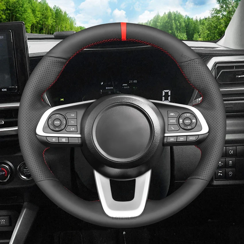 Black Faux Leather Car Steering Wheel Cover for Toyota Raize 2019-2024 Yaris 2023-2024