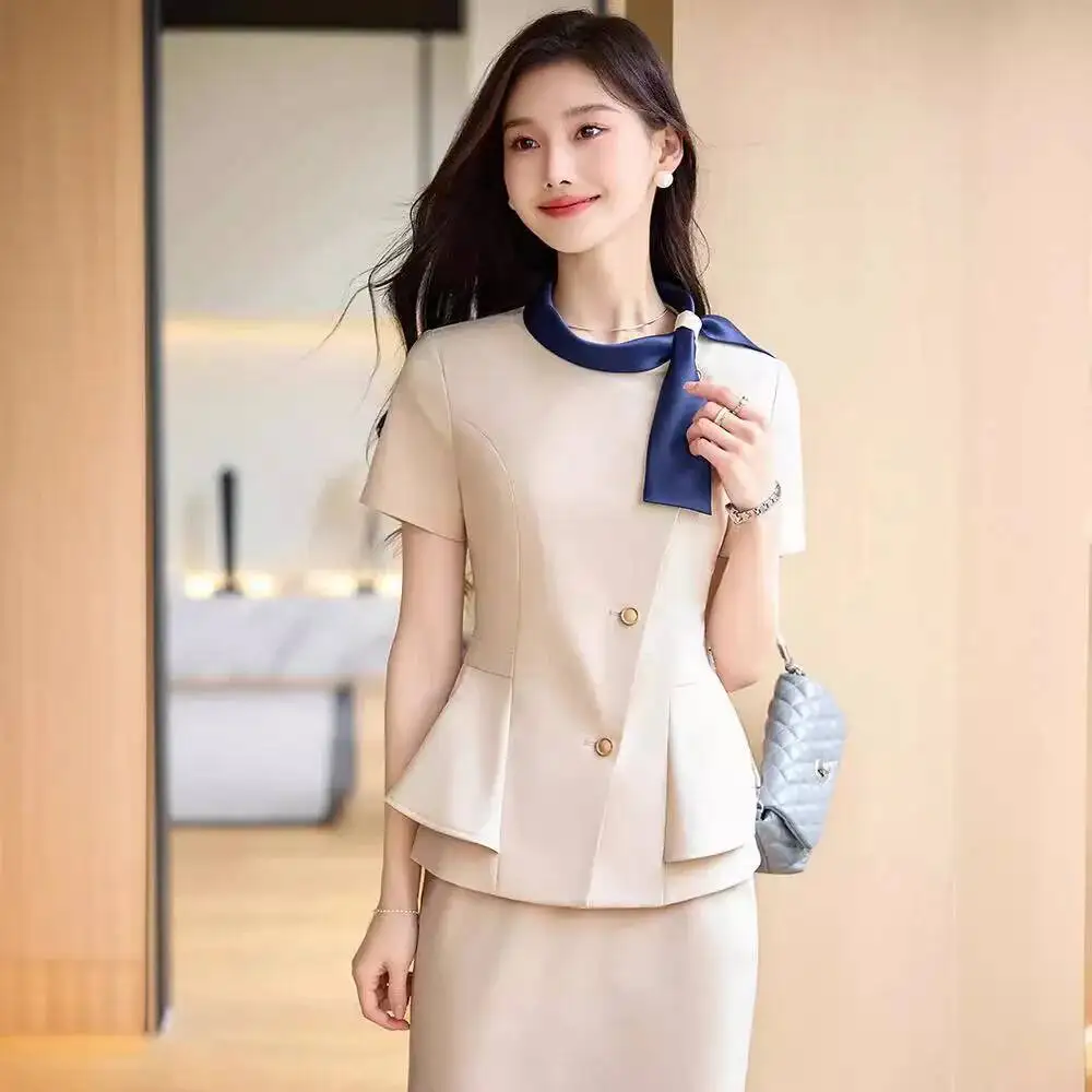 Formal Blazers Uniform Styles Office Work Wear 2 Piece Set with Tops and Skirt Professional Business Career Interview Outfits