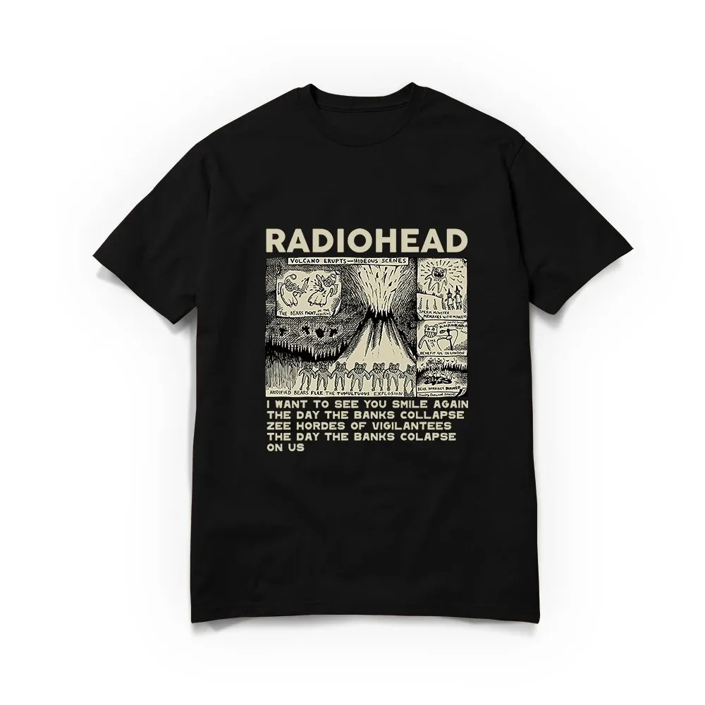 Radiohead Vintage Men's T Shirt Cotton Casual Top Tee Short Sleeve Brand Summer Tshirt Oversized Women T-shirt Clothing 2024