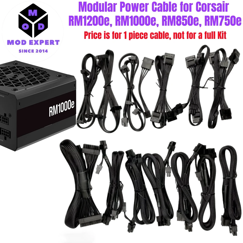 

Modular Power Cable for Corsair RM1200e, RM100e, RM850e, RM750e RMe Type 4 MODULARS, PCIe 6+2Pin, PATA, SATA, CPU 4+4, ATX 24Pin