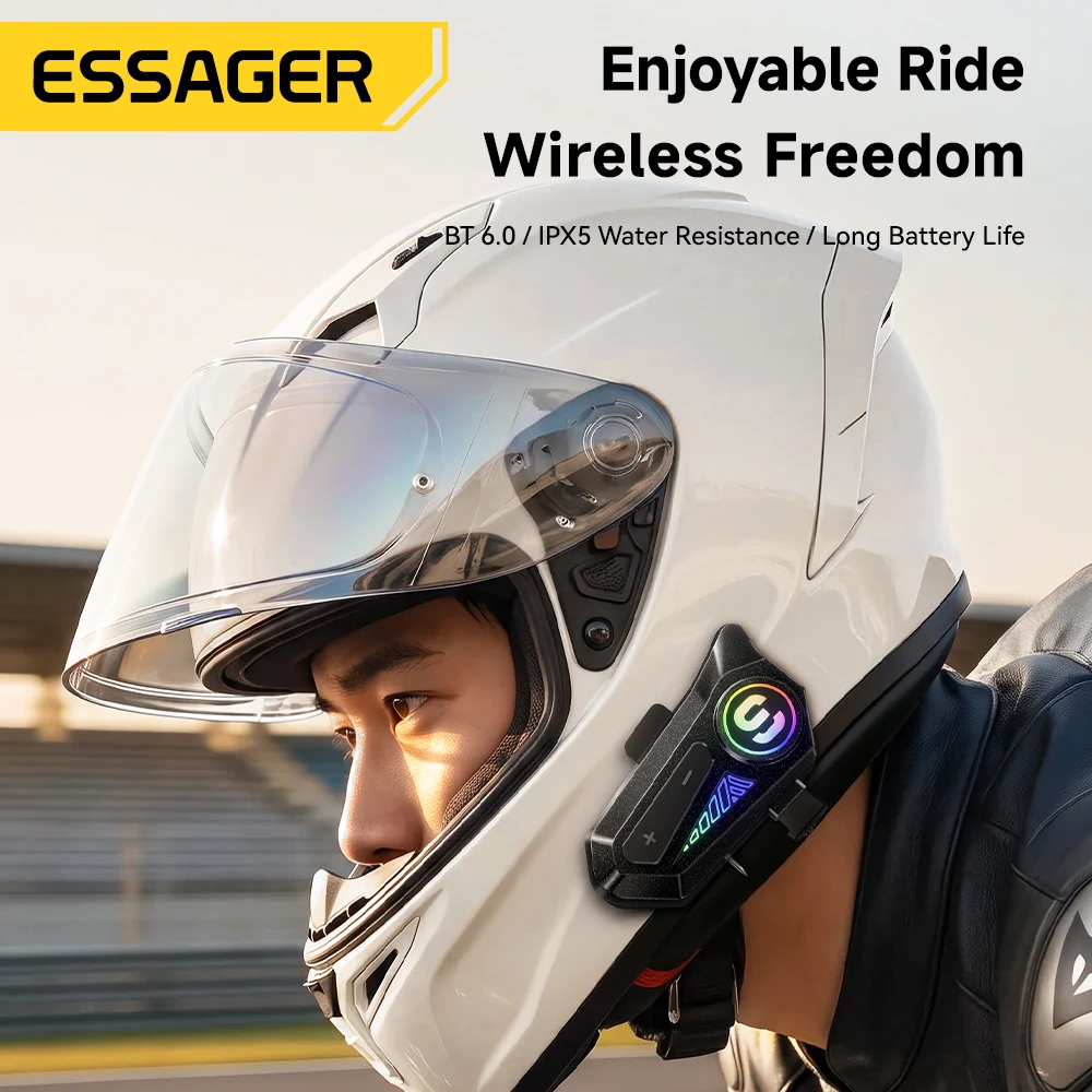Essager Motorcycle Bluetooth 6.0 Helmet Headset Wireless Speaker Noise Cancelling Mic IPX5 Waterproof for Riding GPS Music Calls