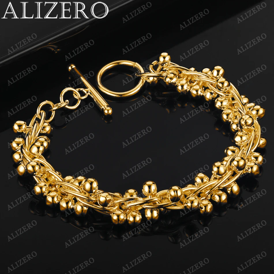 

Alizero 925 Sterling Silver 18k Gold Plated Grape Beads Bracelet for Women Fashion Accessories Charm Jewelry Holiday Gifts