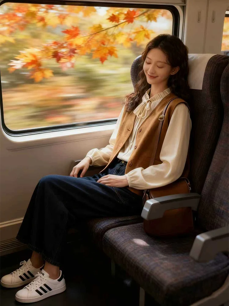 Ele Winter Faion Set Chaleco irt para mujer Combo Casual artístico Sle Denim Match cintura alta largo Sve cuello alto