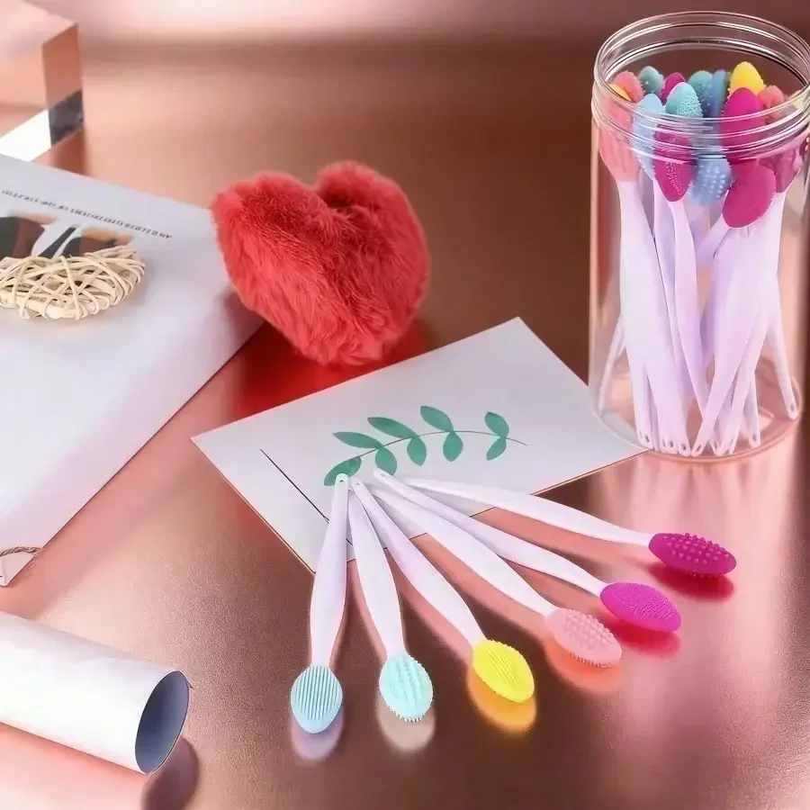 18pcs Mixed Color Jar Brush Set - Double-Sided Silicone Scrub Tool, Smooth Daily Face Cleansing Applicator for Lip Care & Beauty Personal Care Smooth Daily