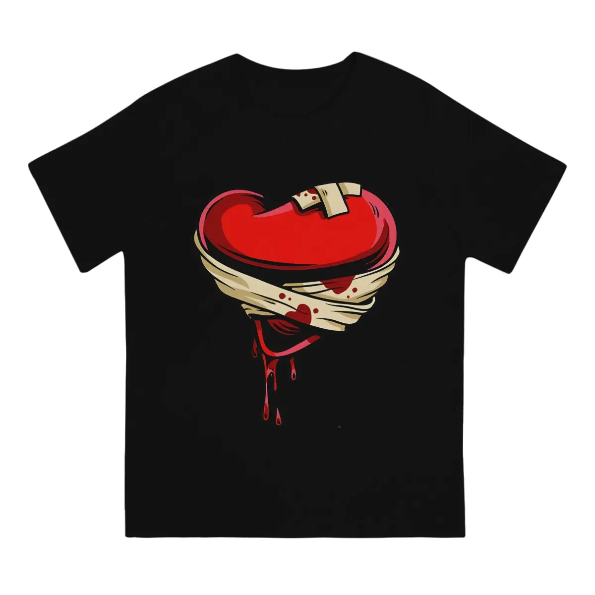 Wounded Heart Polyester TShirts Broken  Bleeding Bandaged Print Men's T Shirt Funny Tops