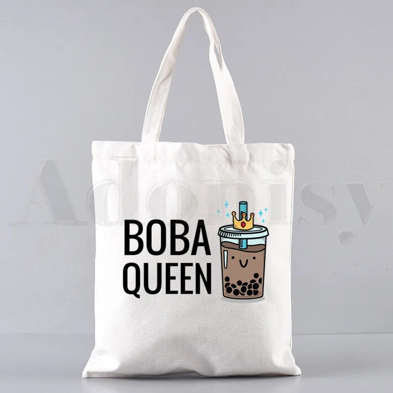 Bolha Chá-Cartum Cartum Bolsas para Mulheres e Meninas, Bolsas de Ombro, Bolsa de Lona Casual, Kawaii, Bonita, Elegante, Moda