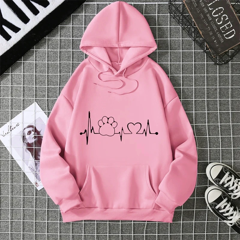 2025 gato garra coração simples gráfico com capuz moda feminina casual hoodies outono inverno casual moletom solto o-pescoço casal topos
