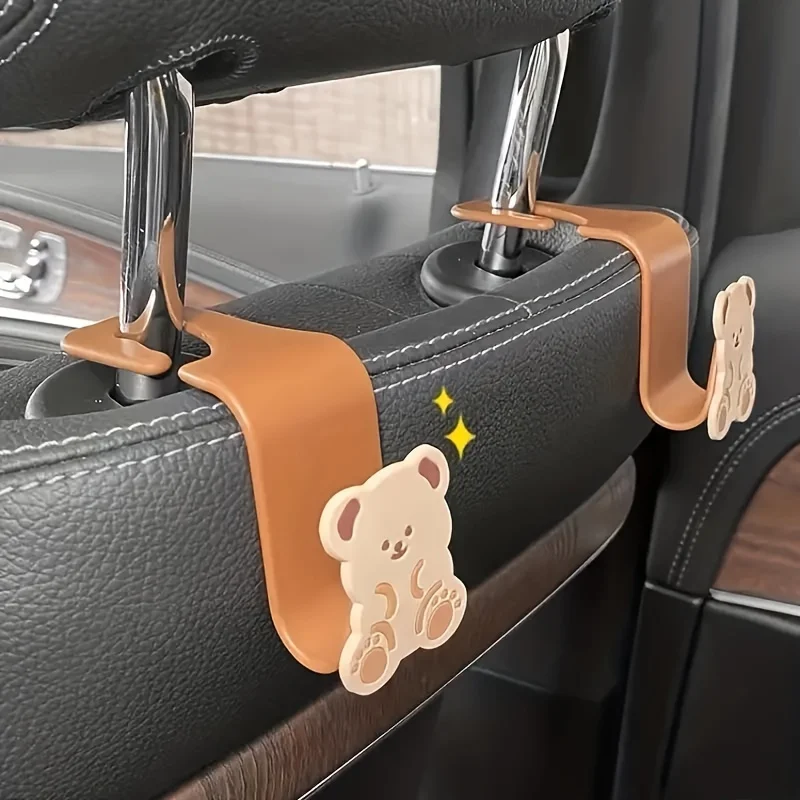 Cartoon Headrest Hooks for Purses and Bag Car Back Seat Headrest Hanger Vehicle Cute Bear Bunny Storage Hook Universal Organizer