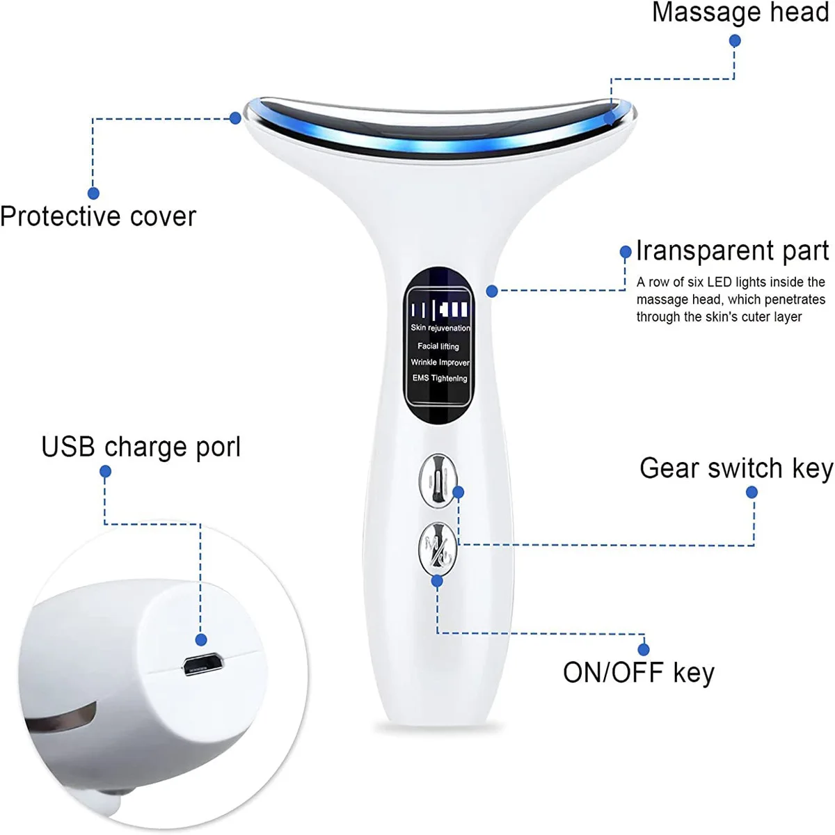 EMS Microcurrent Chin Lifting Face Neck Beauty Device LED Photon Firming Rejuvenation Anti Wrinkle Skin Care Facial Massager 고주파