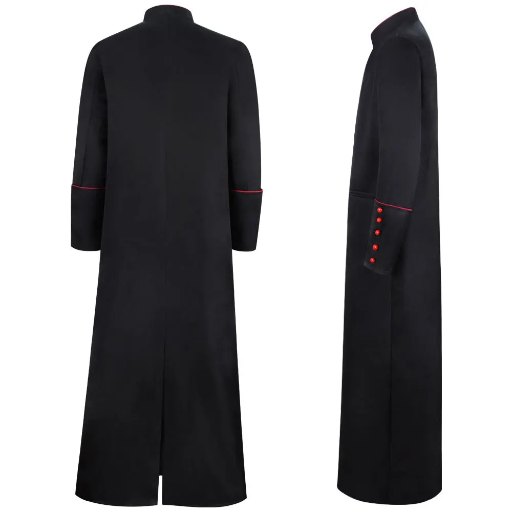 Church Priest Trench Jacket Cassock Clergy Robe Preacher Men Liturgical Stand Collar Single Breasted Minister Choir Roman Pastor