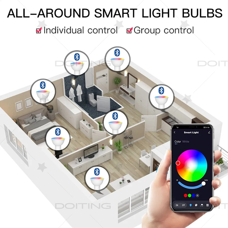 220V Smart GU10 Bluetooth Lamp Tuya Smart Life APP LED Bulbs RGB Dimmable Spotlight For Home Decor Music rhythm EU Standards