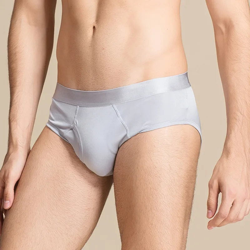 Bragas de seda 100% Natural para hombre, ropa interior de tiro medio, lencería saludable, color azul marino, caqui y plata, novedad de 2024