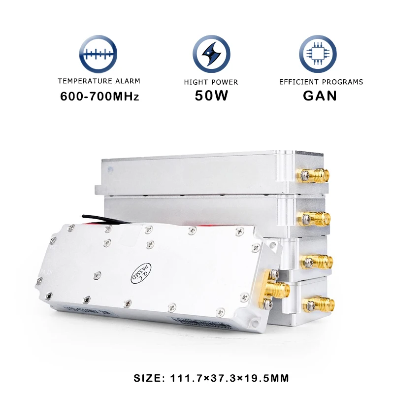 Amplificador personalizado do poder do PA, sinal do módulo do RF que bloqueia, anti zangão que obstrui, PA, UAV, FPV, C-UAS, 50W, 600MHz, 600-700MHz