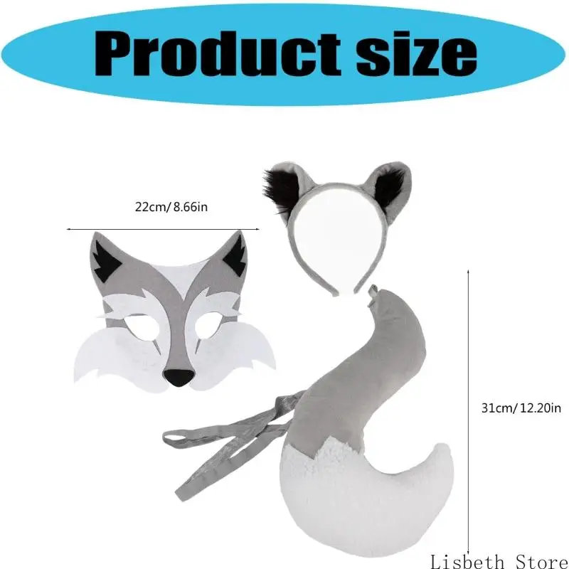 124a 3pcs Cats Wolf Comples Cosplay Wolf Ears Beads with Tail Wolf Mask Set Halloween Animal Age Costume Associory