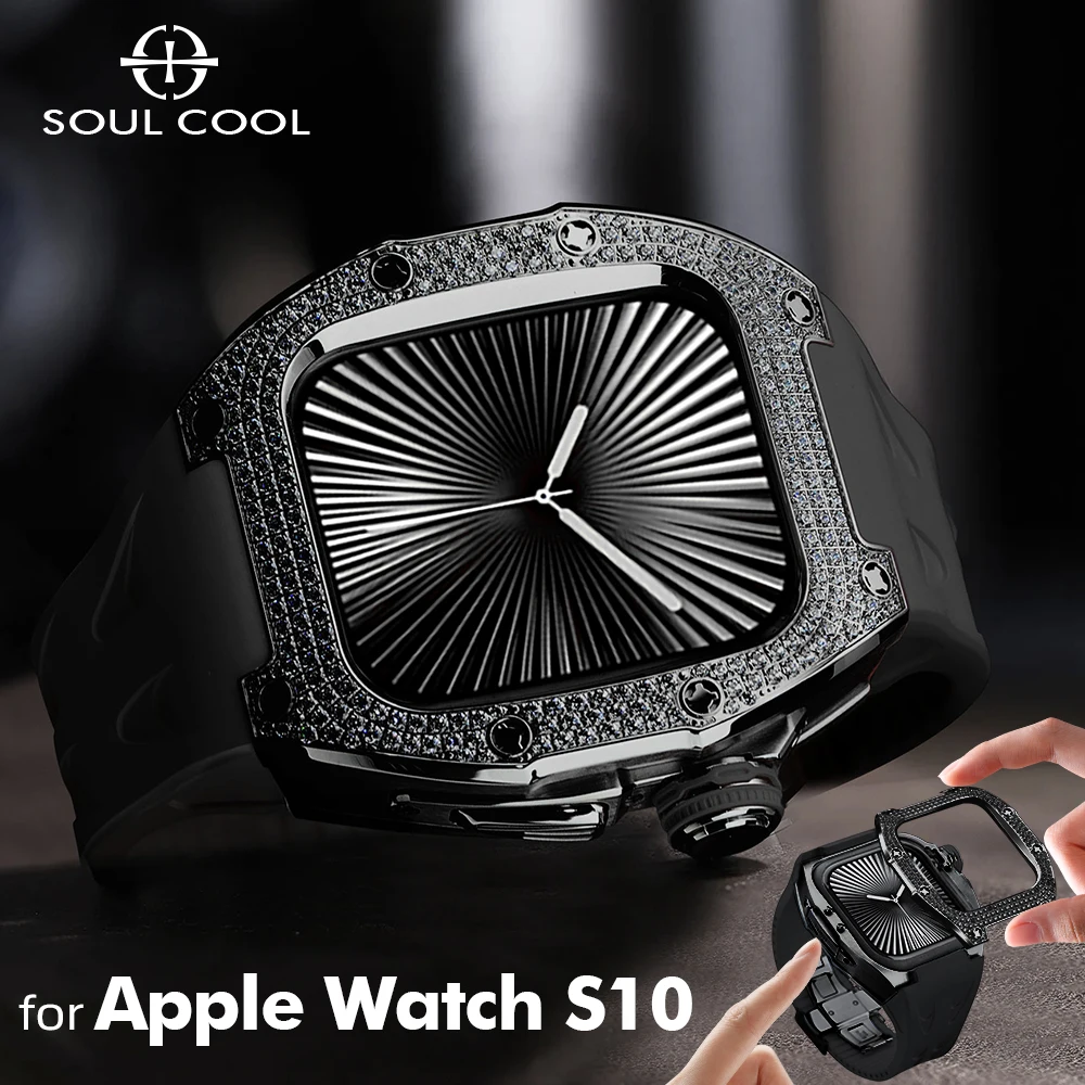 

НОВЫЙ пресс для открытия Apple Watch Series 11/10 46 мм, защитный чехол с бриллиантами, роскошный комплект модификации, модный фторкаучук iWatch