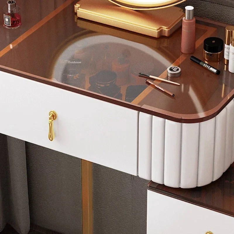 

Customizable Modern Glass Countertop Vanity Table Bedroom Furniture Dressing Table