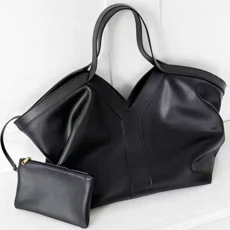 

Luxury Y Shape Genuine Leather Tote Bag Large Capacity Shoulder Bag Women Underarm Bag Travel Storage Shopping Bag With Wallet