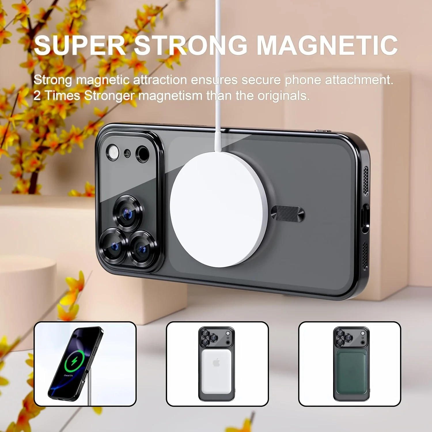 Transparente Beschichtung für MagSafe-Handyhülle für iPhone 18 17 16 15 14 13 12 11 Pro Max Plus mit Halterung und Kameraschutz – Detail 4