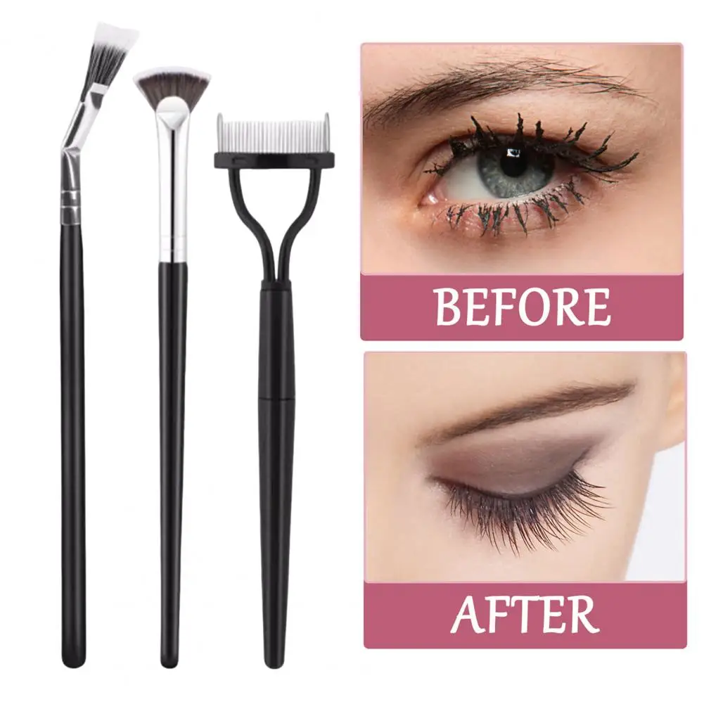 แปรงขนตาขนนุ่มชุดแปรงขนตาตามหลักสรีรศาสตร์สําหรับผู้หญิง 3 ชิ้น Scalloped Lashes หวีแยกเครื่องมือแบบพกพาสําหรับหญิง