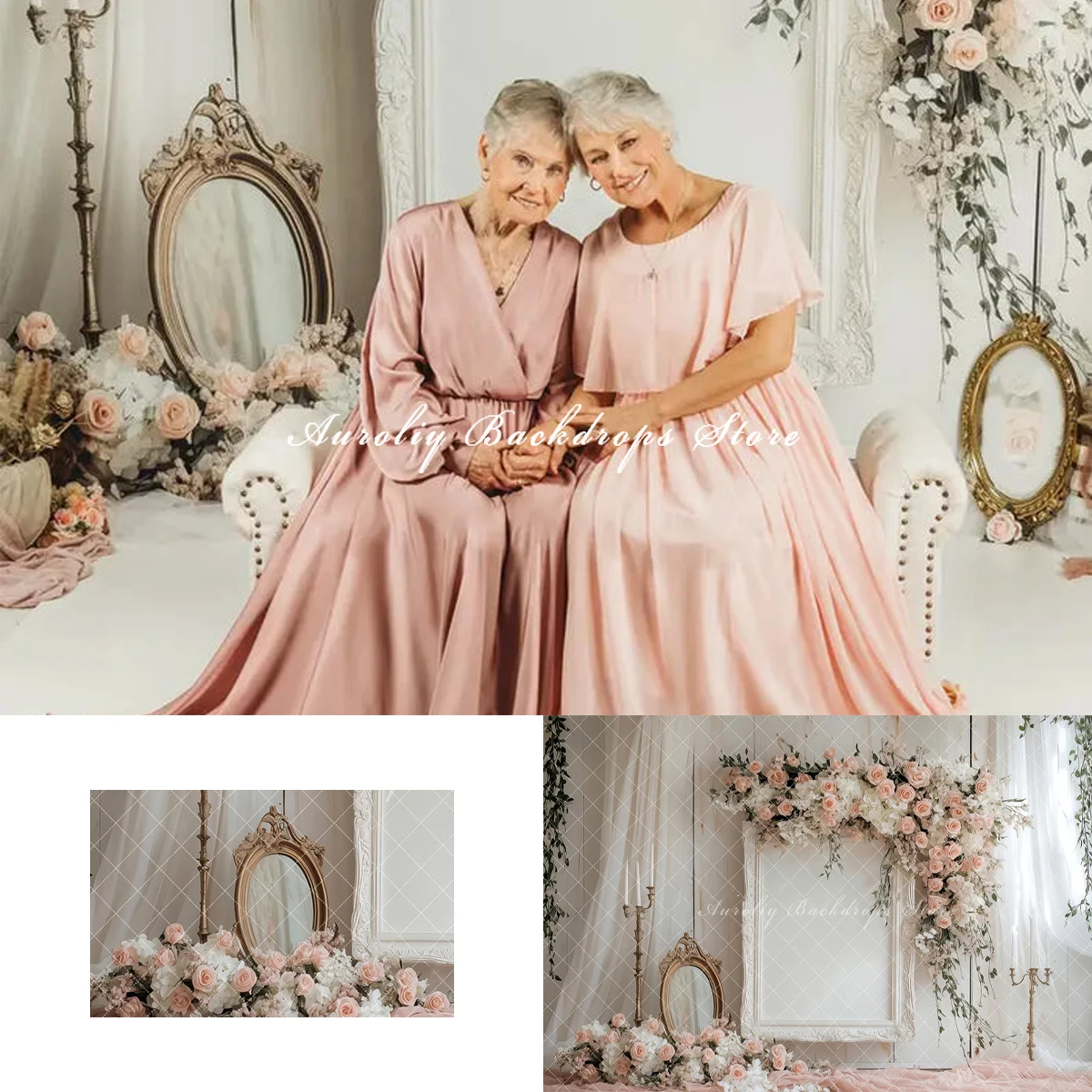 Mothers Day Vintage Floral Mirror Backdrops Child Baby Photo Props Adult Kids Decors Photography Classic Wall Studio Backgrounds