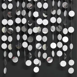 Glitter Silver Circle Dots Garland Hanging Polk Dot Streamer Party Decoration String Banner Backdrop for Birthday Party Supplies