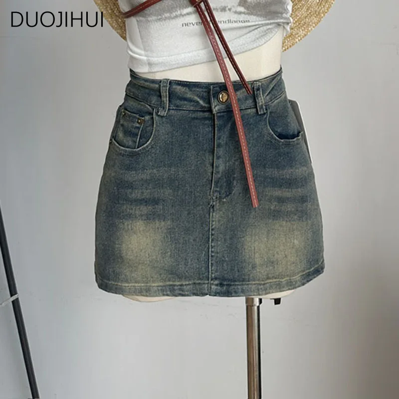 

DUOJIHUI American Vintage Sexy Embroidery Casual Female Skirts Spring Chic Zipper Button Fashion Simple Casual Women Mini Skirts