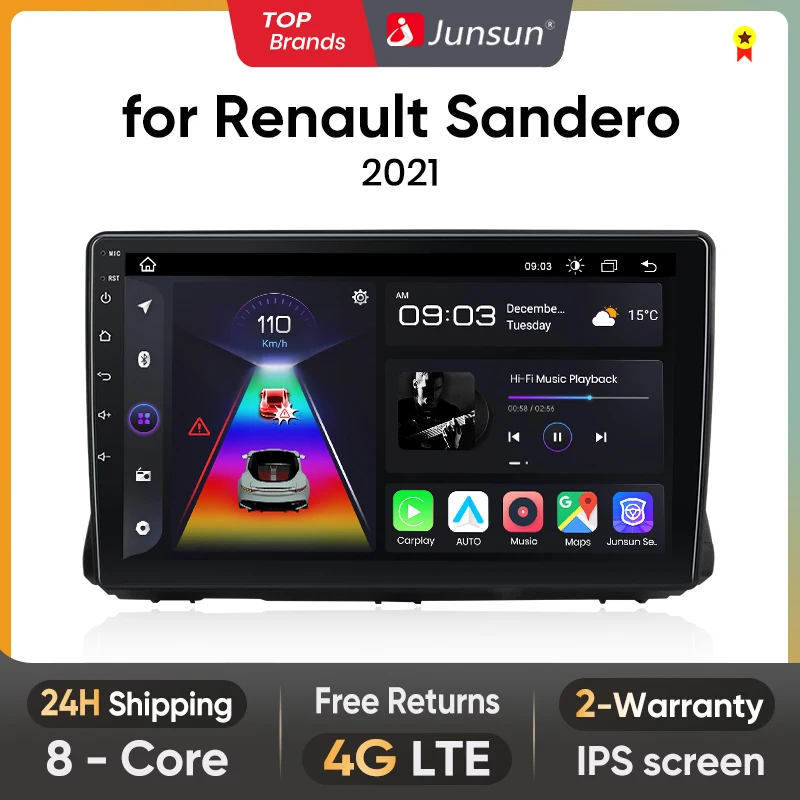 Junsun AI Android 13 Wireless CarPlay Auto Car Radio For Renault Sandero 2021 Intelligent System Multimedia GPS 4G DSP RDS