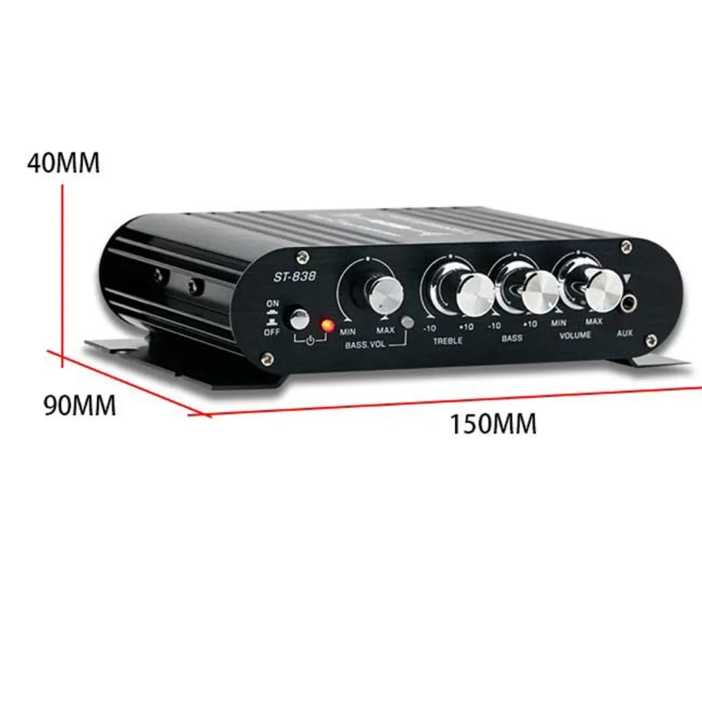 Silver 2.1 Channel ST-838 Amplifier Subwooferoof Car MP3 HIFI Amplifier Audio 12V Power Amplifier for Speaker/Phone/Computer/DVD